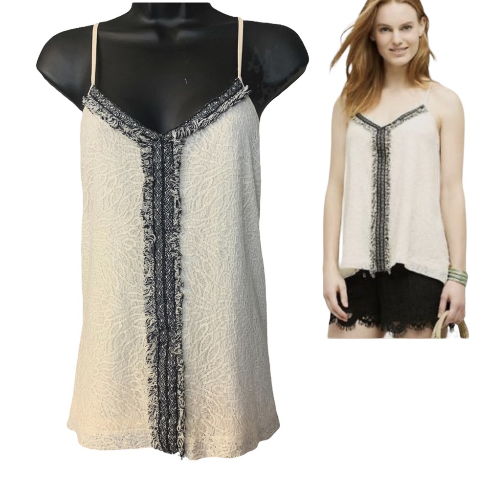 EUC! Anthropologie Lace Fringed Tank Blouse Sz XS